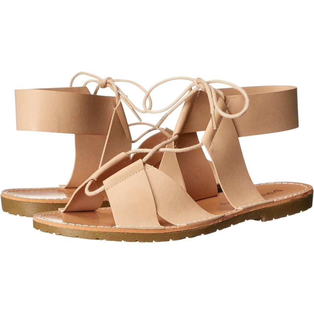Gladiator Lace Up Sandals Ankle Strap Flats Minimalist Beige Shoes 7M NIB
